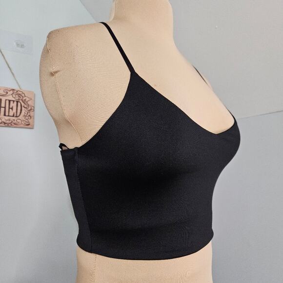 Forever 21 Black Spaghetti Strap Crop Top Y2K Rhinesone Strappy Open Back Bling - Picture 3 of 12
